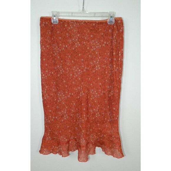 Gemini Skirts Size XXL Orange Floral Ruffle Hem Lined‎ Y2K Vintage - Picture 2 of 8